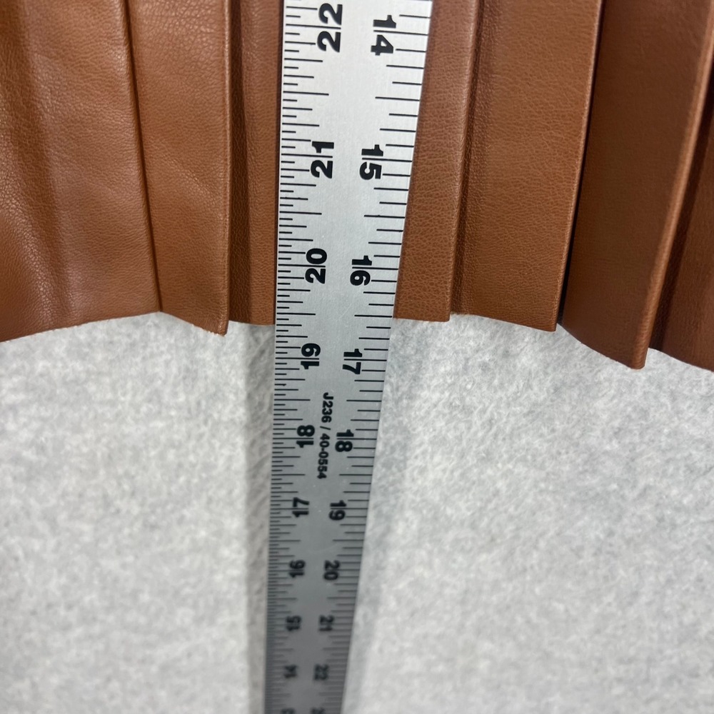 Zara Pleated Faux Leather Mini Skirt Womens L Brown Belted Tiered NWT - Picture 10 of 11